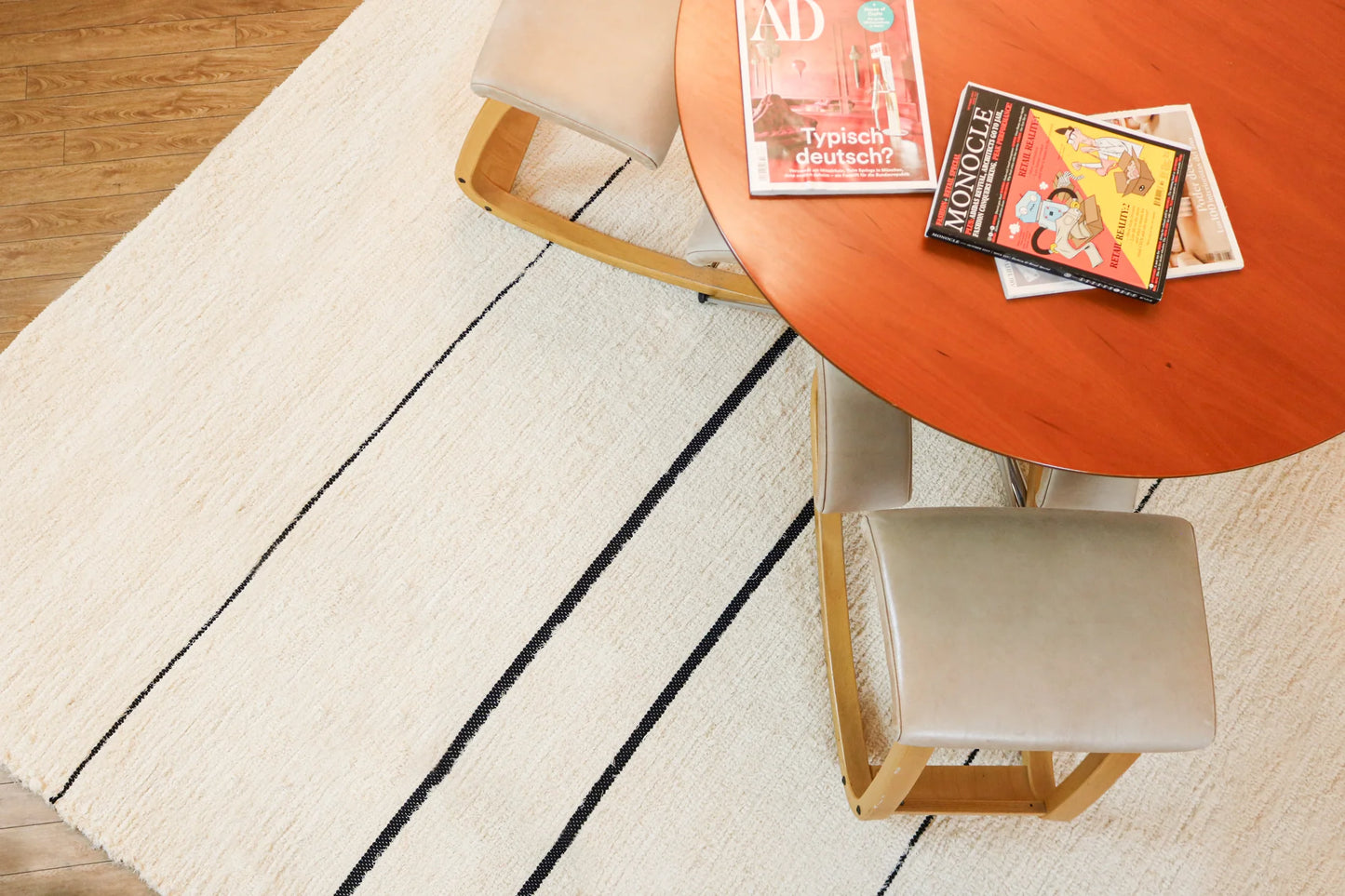 Tapis en coton recyclé – Ecru 7 lignes – Idéal pour le salon et la chambre